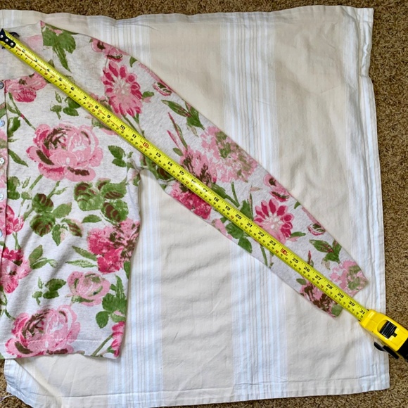 Laura Ashley Cotton Cardigan Sweater Pink Green Floral Cottagecore US 10 UK 14 - Picture 11 of 13